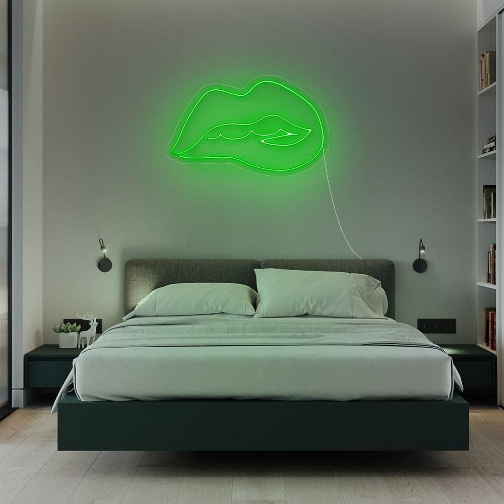 'Vibrant Red Biting Lip LED Neon Wall Sign for Modern Decor'