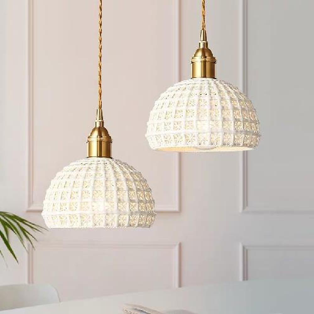 Contemporary Copper Ceramic Semi-Globe Pendant Light for Dining Room