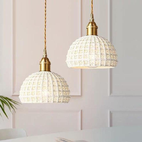 Contemporary Copper Ceramic Semi-Globe Pendant Light for Dining Room