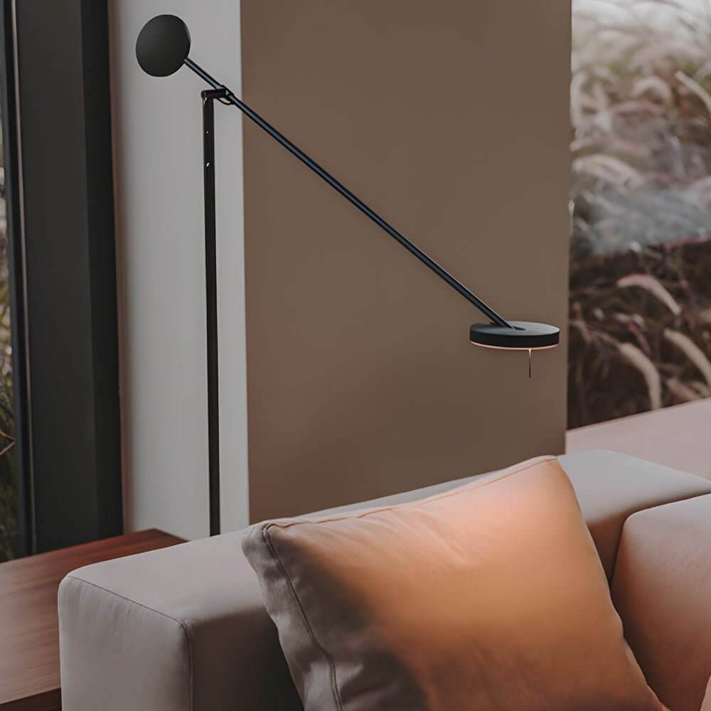 Sleek Black Adjustable Arm LED Floor Lamp for Modern Living Room Decor