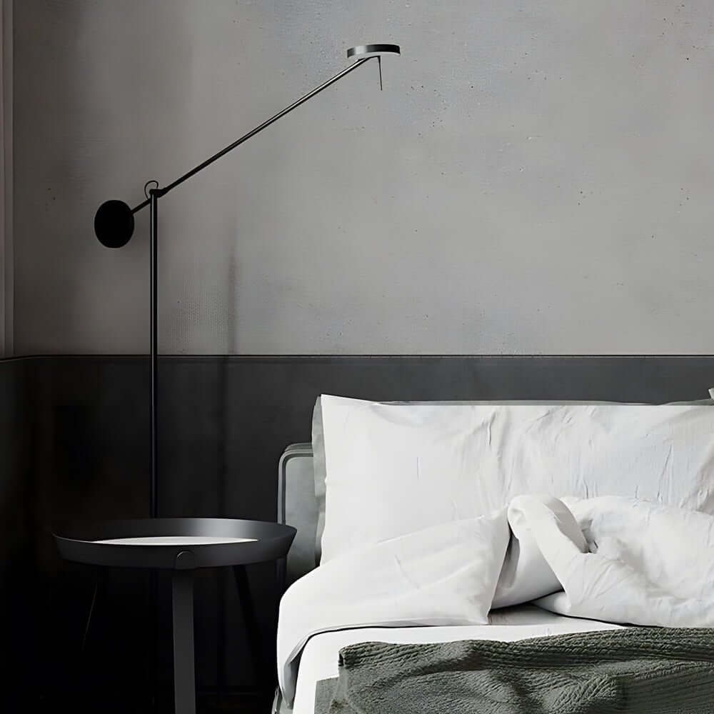 Sleek Black Adjustable Arm LED Floor Lamp for Modern Living Room Decor