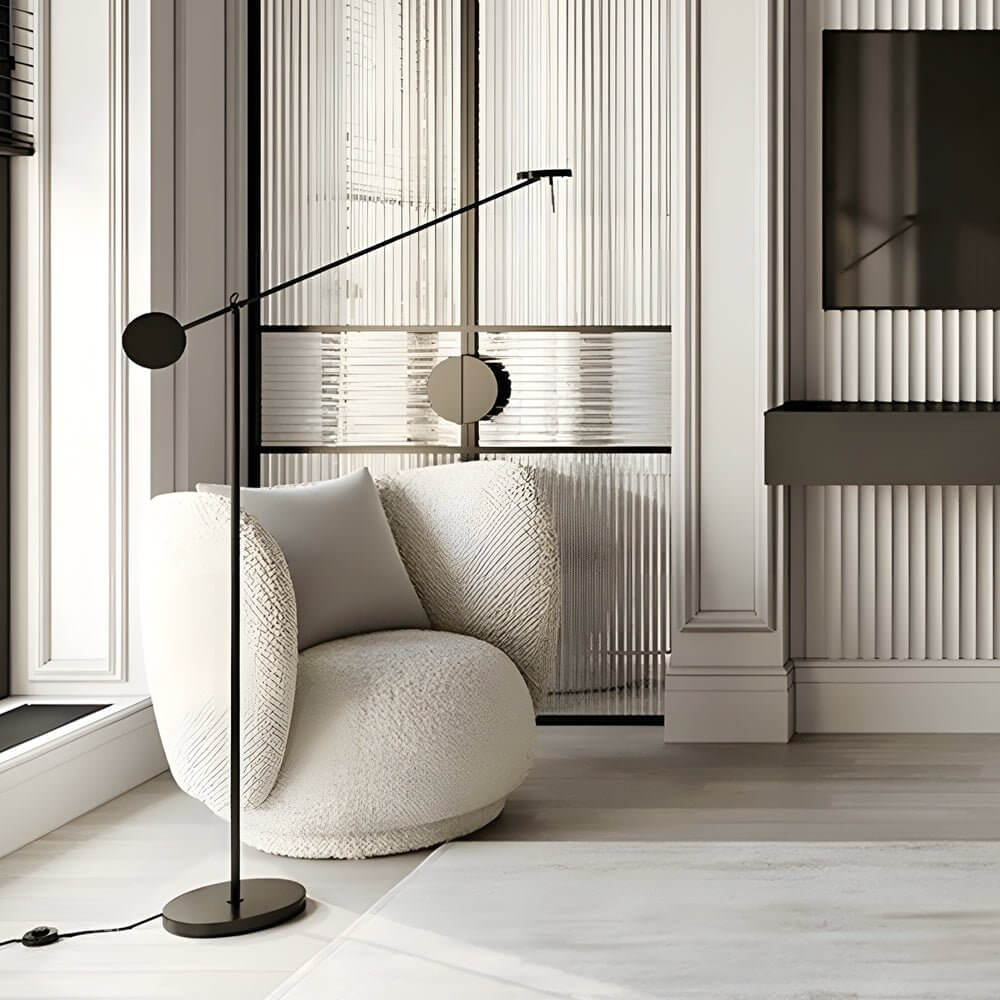Sleek Black Adjustable Arm LED Floor Lamp for Modern Living Room Decor
