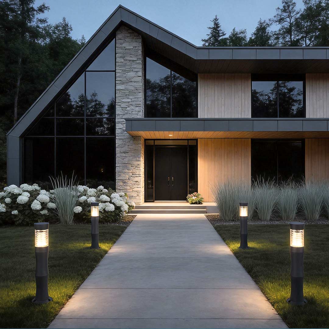 Modern Black Metal Bollard Garden Lights for Outdoor Landscape Lighting
