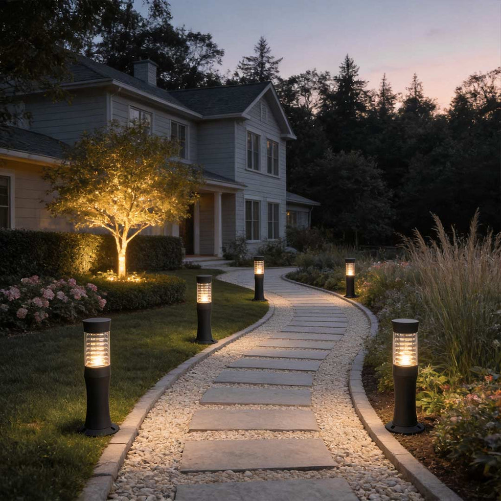 Modern Black Metal Bollard Garden Lights for Outdoor Landscape Lighting