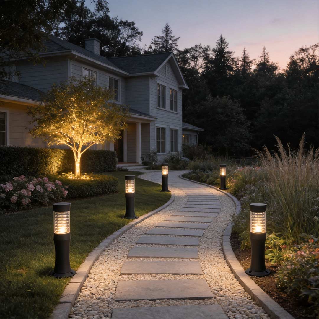 Modern Black Metal Bollard Garden Lights for Outdoor Landscape Lighting