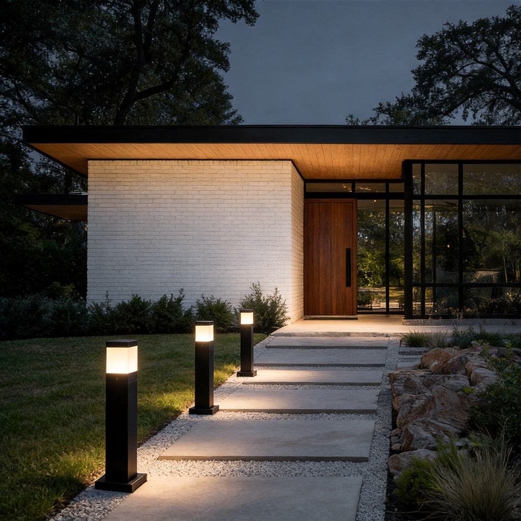 Modern Square Black Cob Outdoor LED Bollard Lights for Commercial Spaces