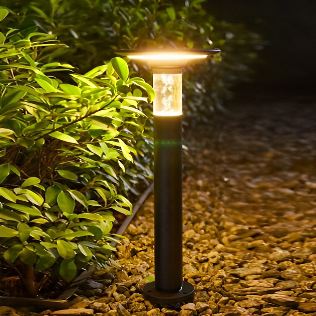 Elegant Black Brass Solar Path Lights with Round Top Disc & Bubble Design