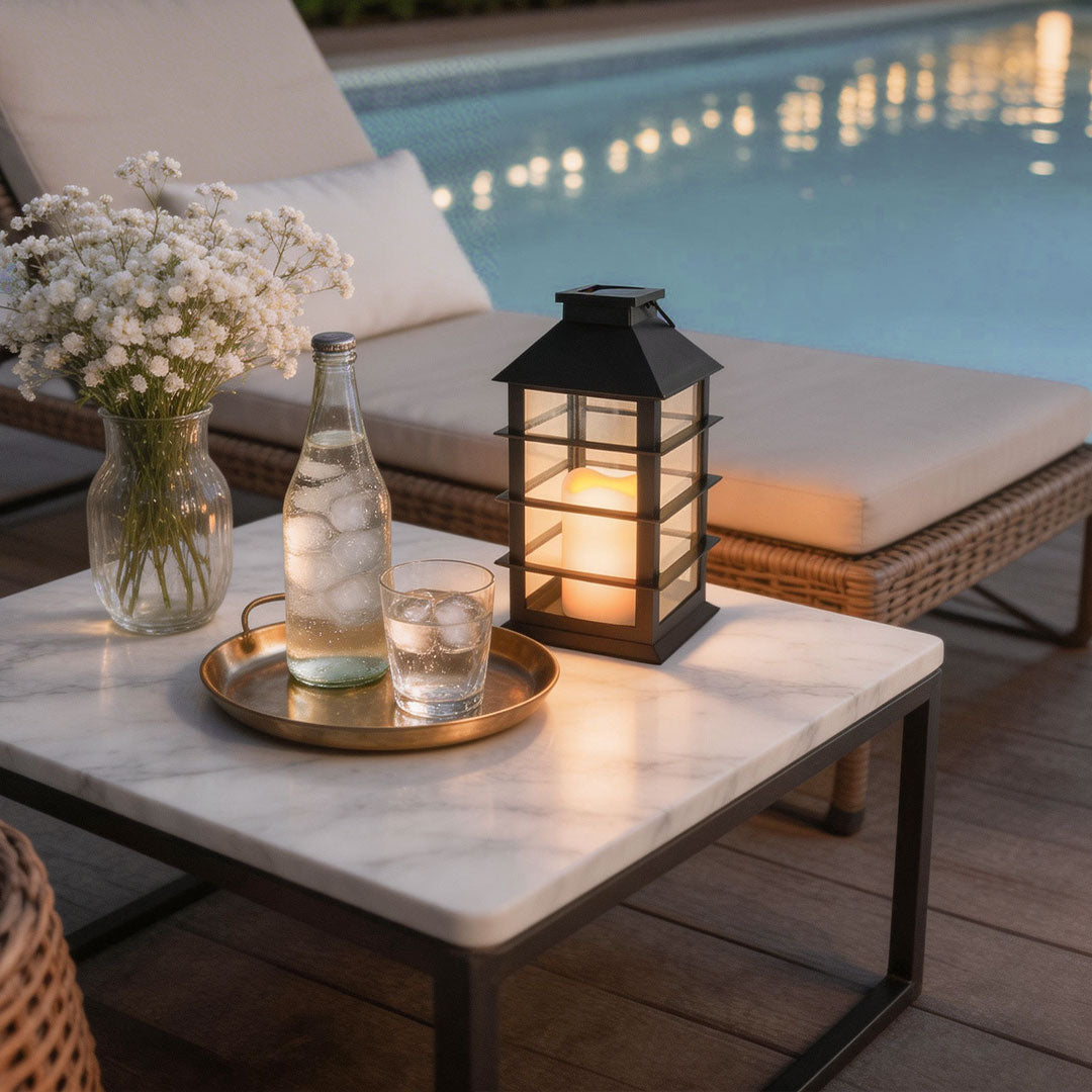 Portable Black Solar LED Candlestick Lantern for Outdoor Decor