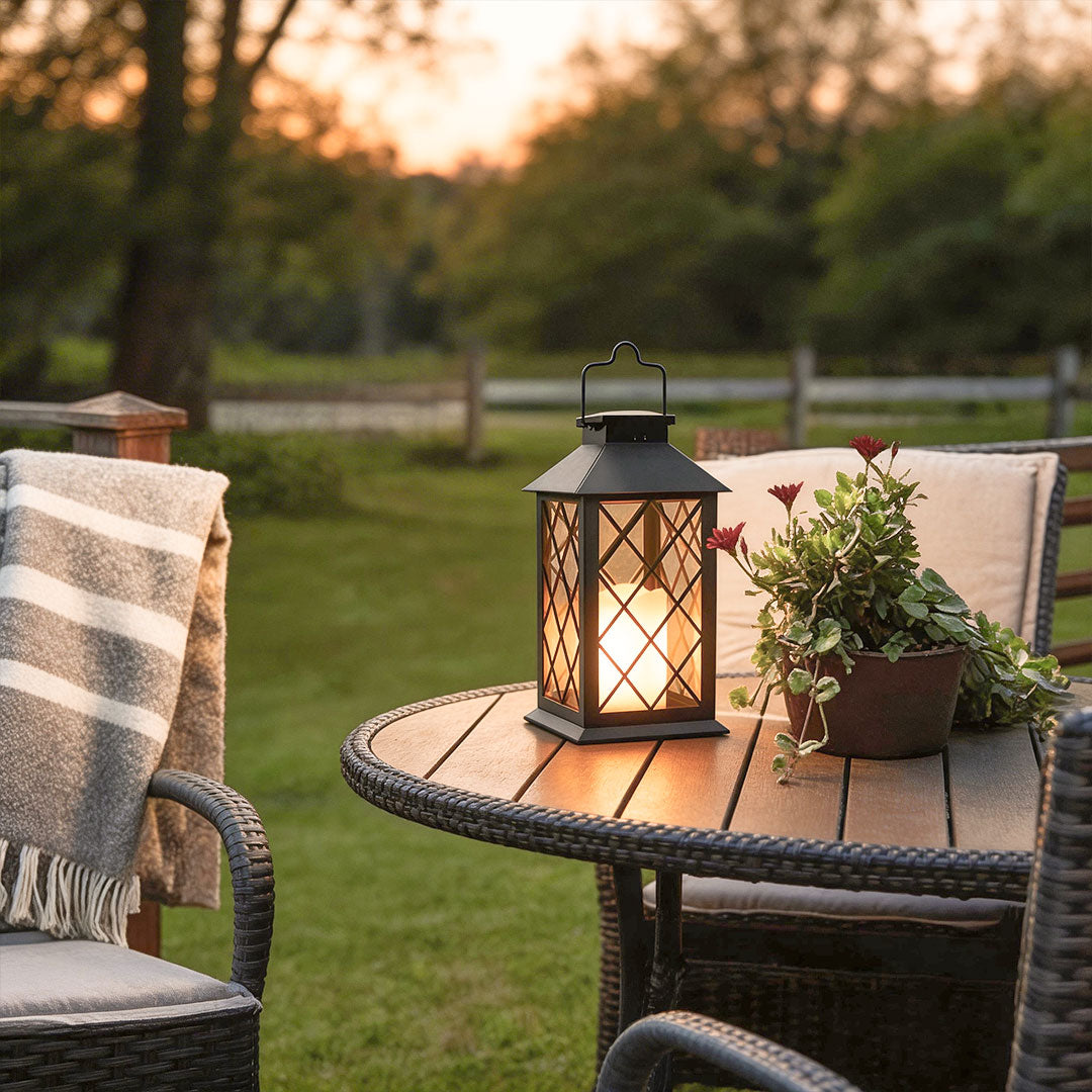 Portable Black Solar LED Candlestick Lantern for Outdoor Decor