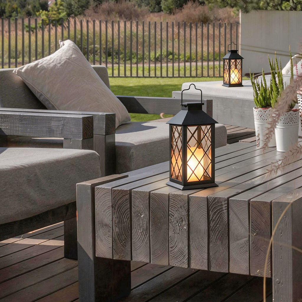 Portable Black Solar LED Candlestick Lantern for Outdoor Decor