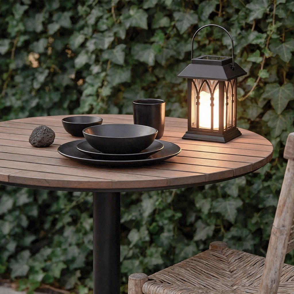 Portable Black Solar LED Candlestick Lantern for Outdoor Decor