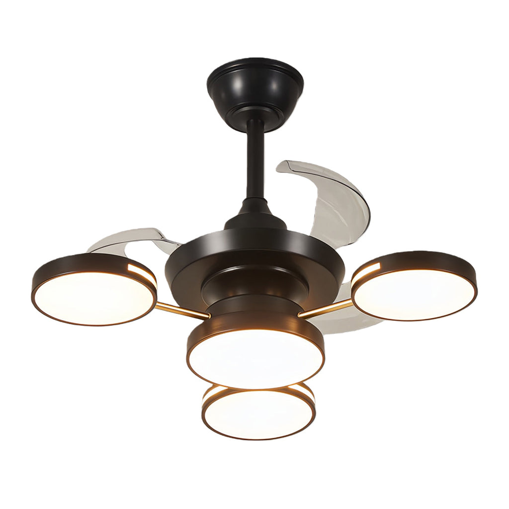 French Vintage 3-Blade Iron Ceiling Fan with Four Lights for Living Room