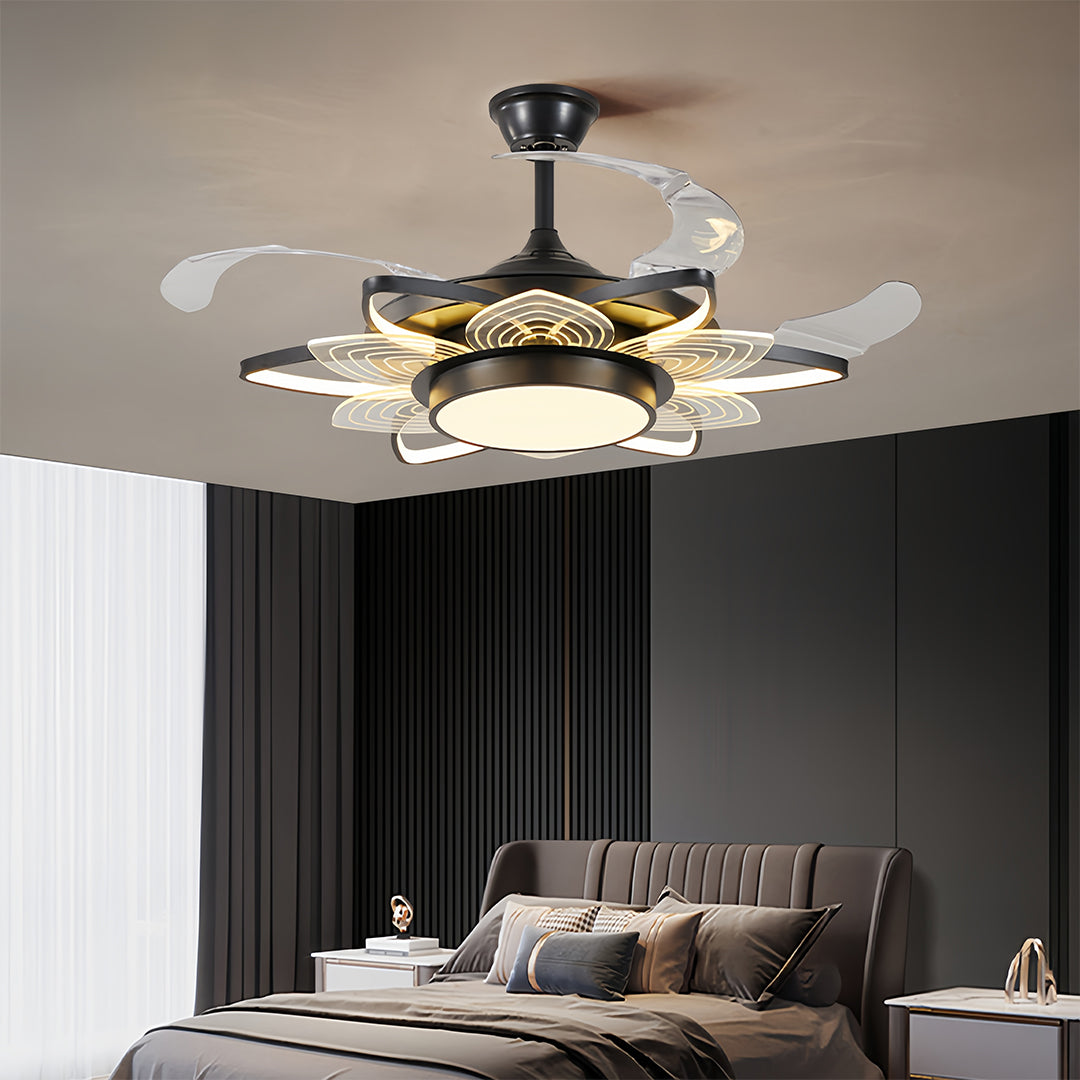 Black Minimalist Iron Ceiling Fan with Light for Modern Home Decor