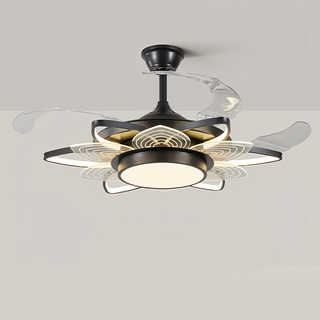 Black Minimalist Iron Ceiling Fan with Light for Modern Home Decor