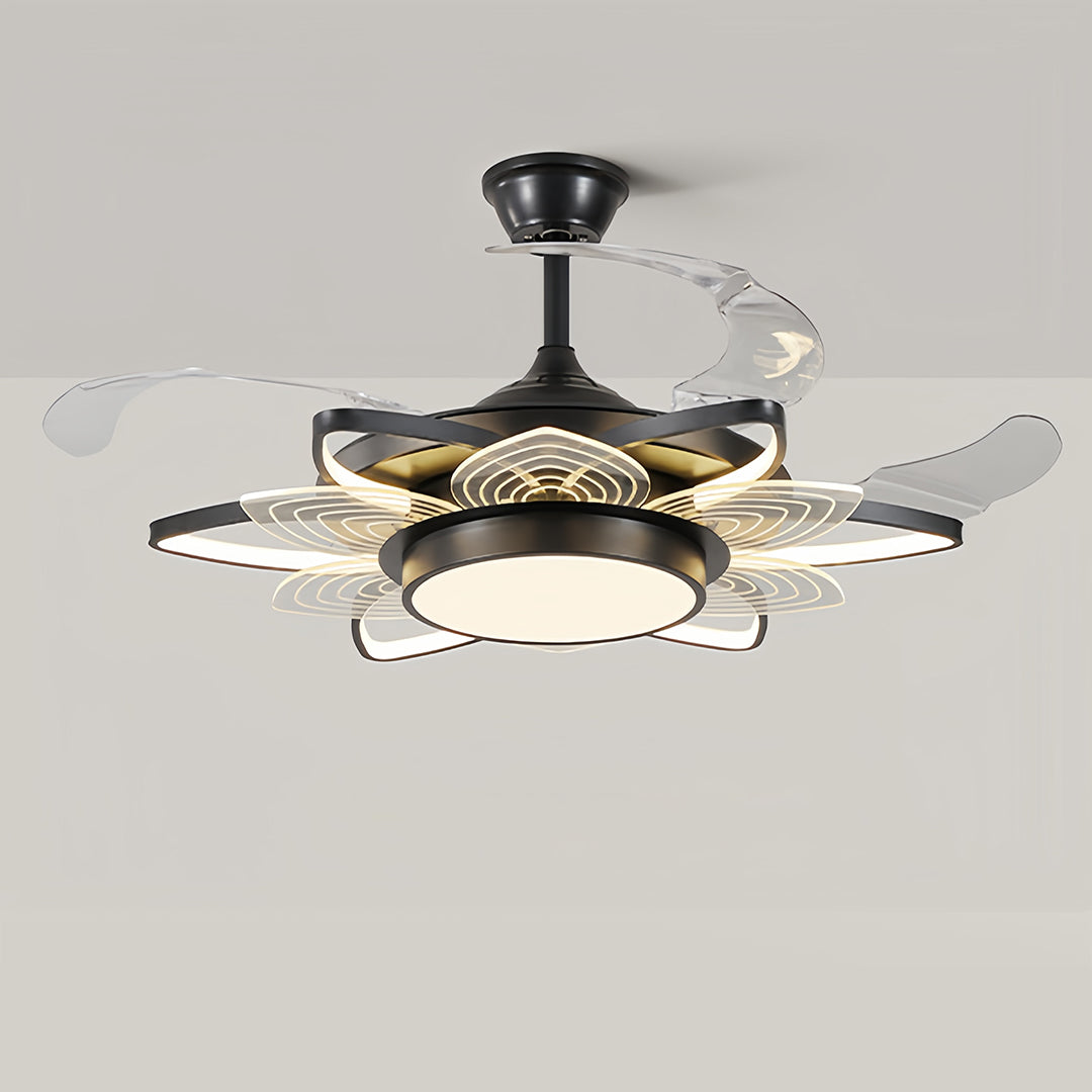 Black Minimalist Iron Ceiling Fan with Light for Modern Home Decor