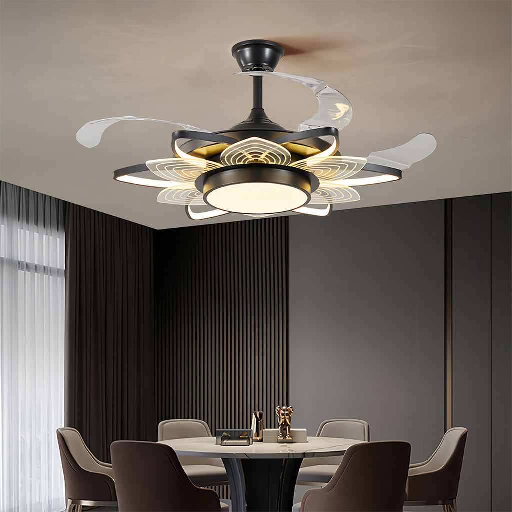 Black Minimalist Iron Ceiling Fan with Light for Modern Home Decor