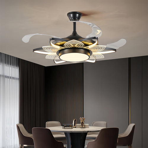 Black Minimalist Iron Ceiling Fan with Light for Modern Home Decor
