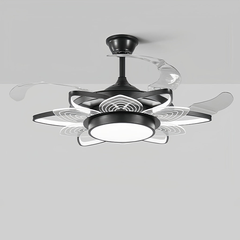 Black Minimalist Iron Ceiling Fan with Light for Modern Home Decor