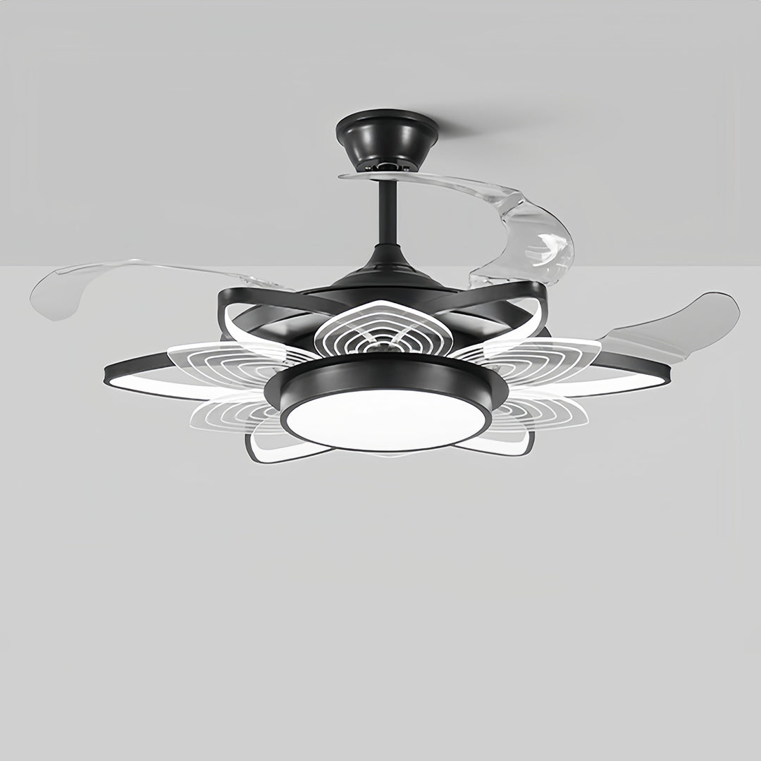 Black Minimalist Iron Ceiling Fan with Light for Modern Home Decor