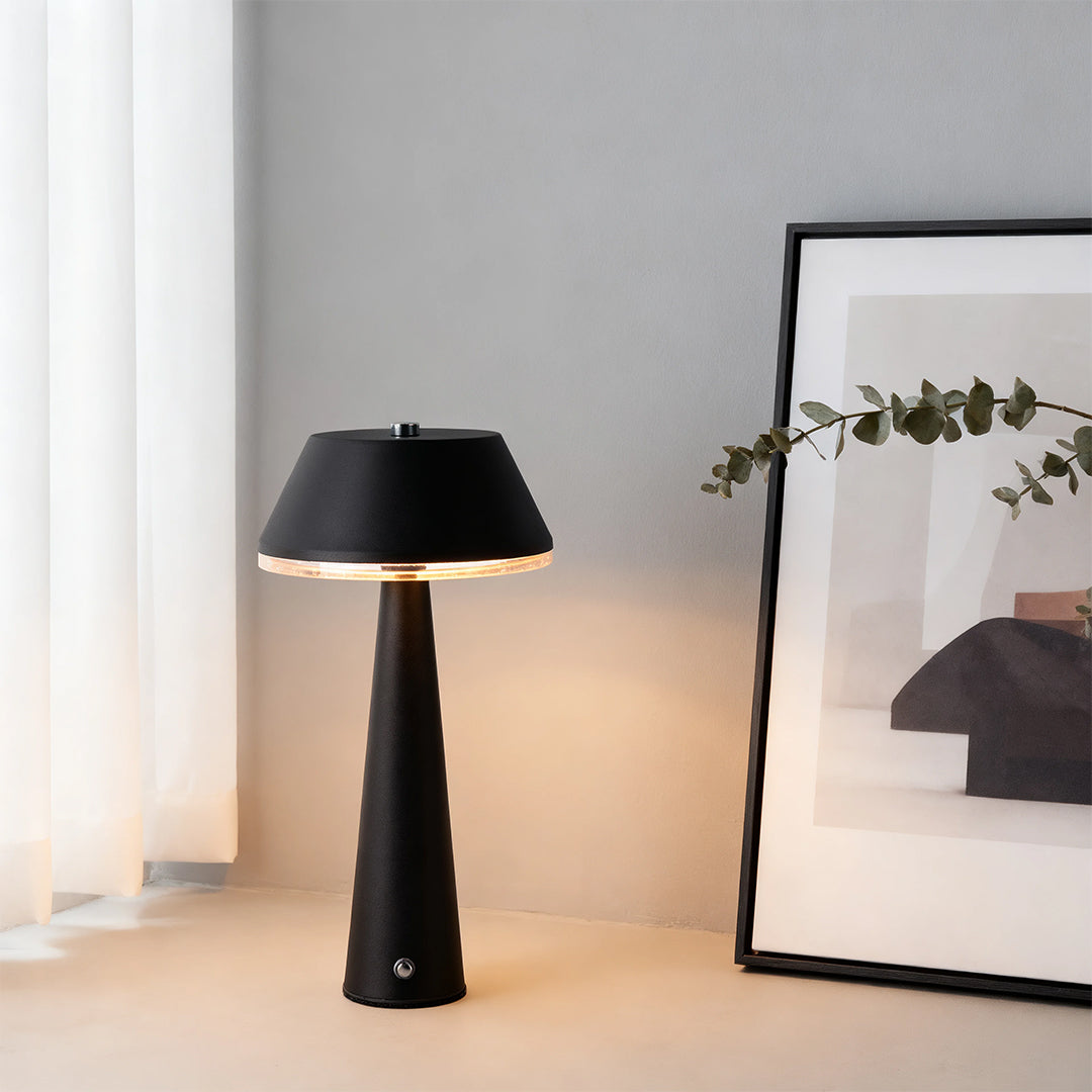 Modern Portable Cordless Rechargeable Table Lamp in Sleek Black Design