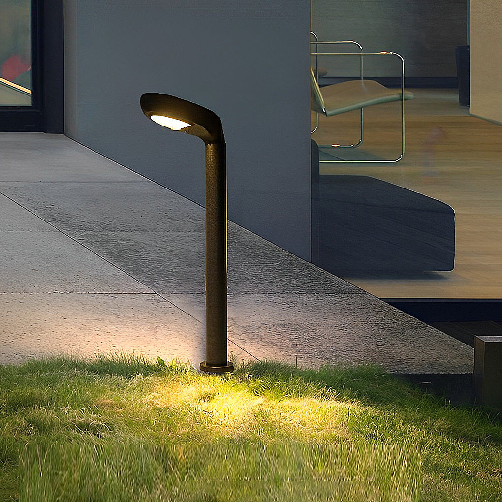 Stylish Black Aluminum Curved Solar Bollard Light for Outdoor Settings