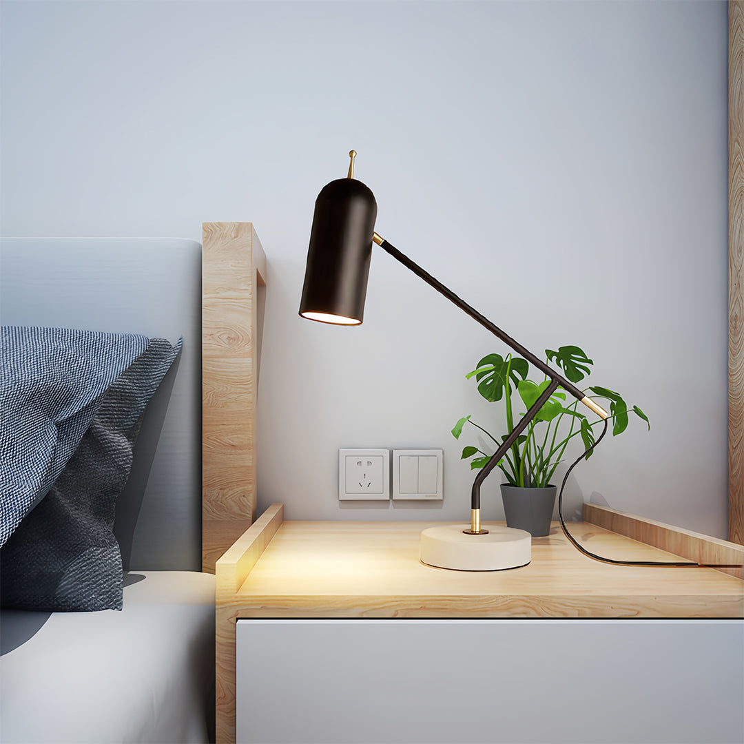 Elegant Black Marble Desk Lamp - Modern Minimalist Reading Light for Office