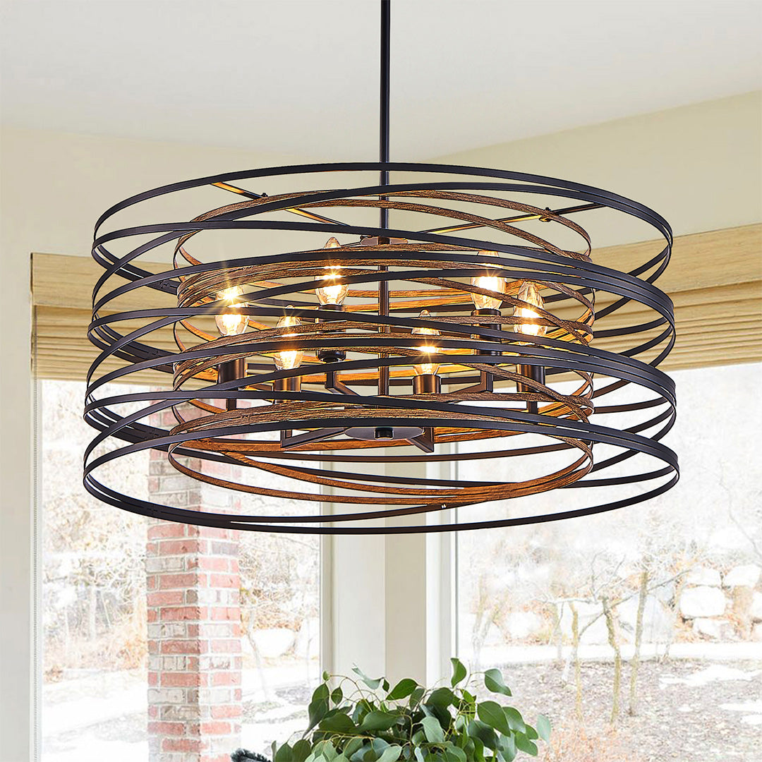 Industrial Black Iron Drum Pendant Light Fixture for Dining Room Ceiling