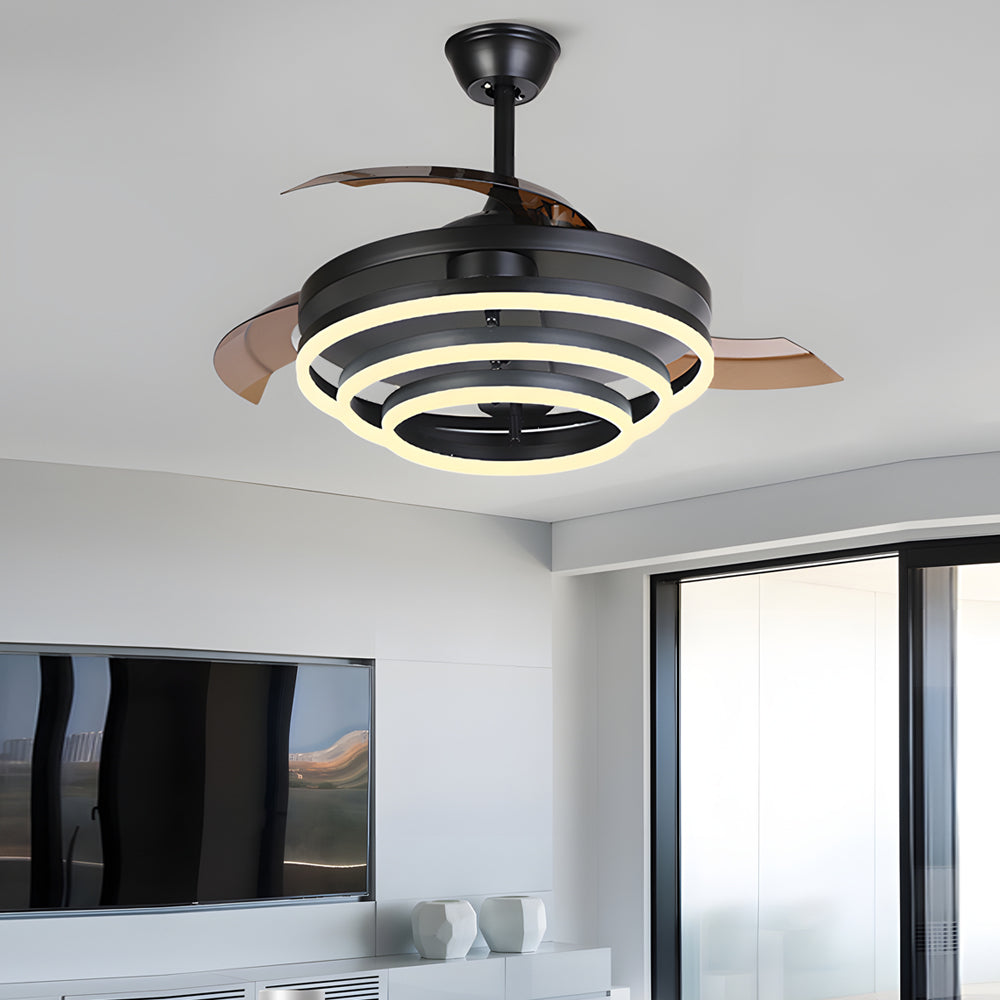 Modern Black Adjustable LED Ceiling Fan with Light for Living Room