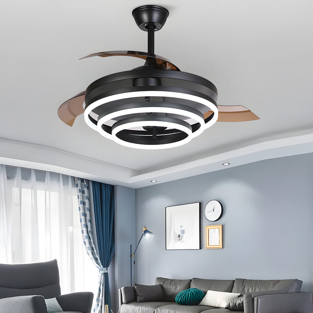 Modern Black Adjustable LED Ceiling Fan with Light for Living Room