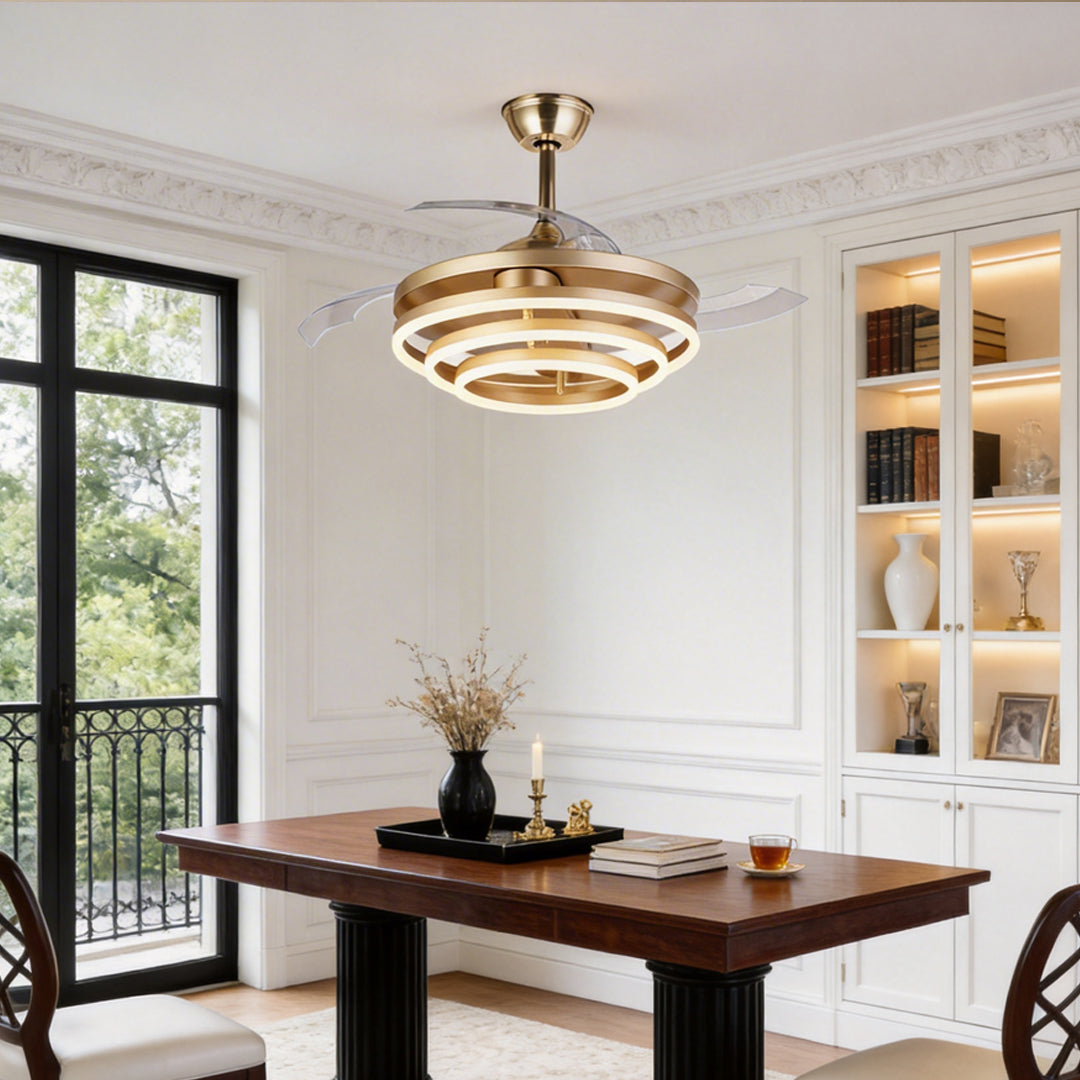 Modern Black Adjustable LED Ceiling Fan with Light for Living Room