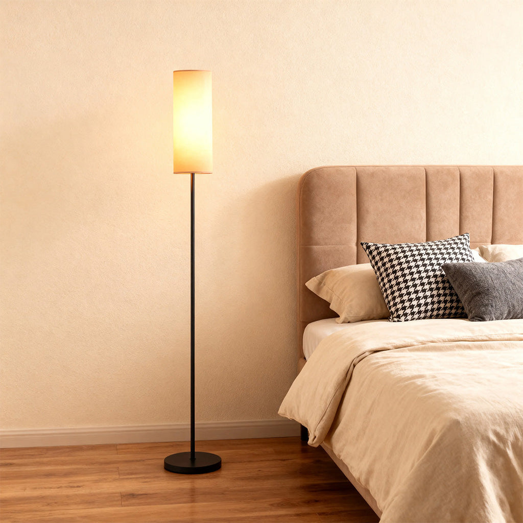 Artistic Black Wrought Iron Floor Lamp with Linen Shade for Living Room