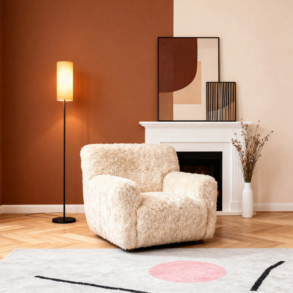 Artistic Black Wrought Iron Floor Lamp with Linen Shade for Living Room