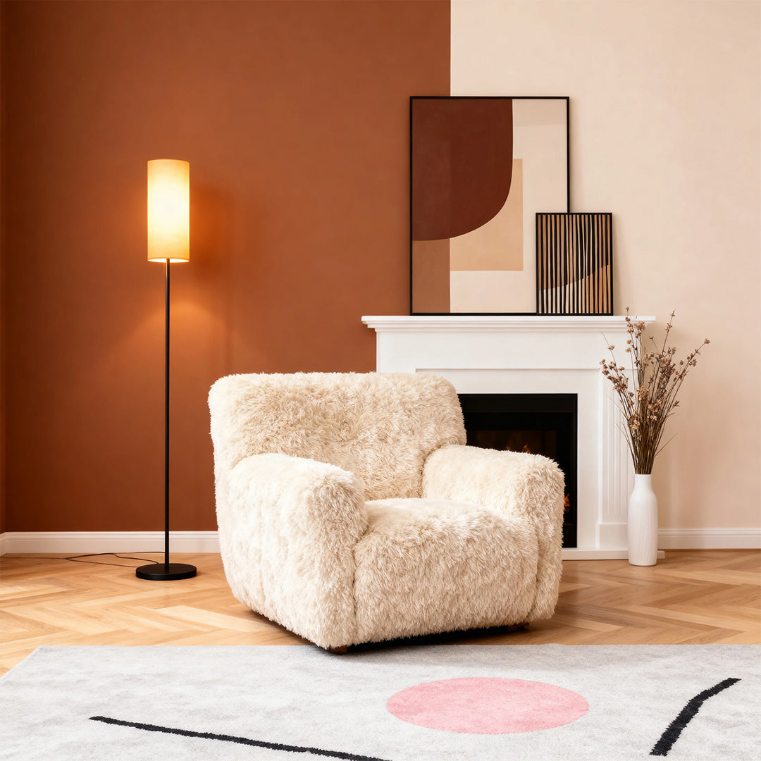 Artistic Black Wrought Iron Floor Lamp with Linen Shade for Living Room