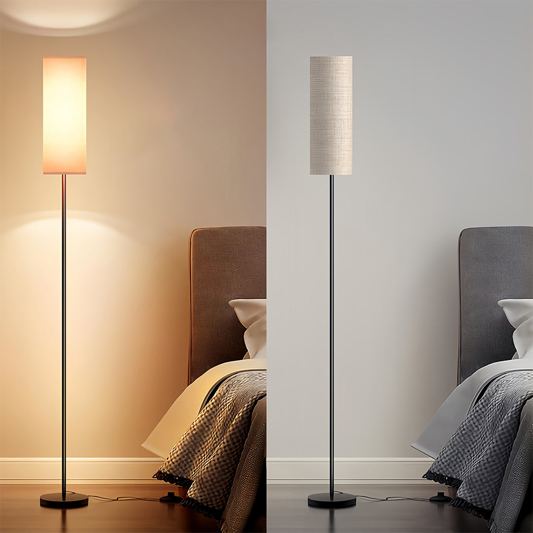 Artistic Black Wrought Iron Floor Lamp with Linen Shade for Living Room