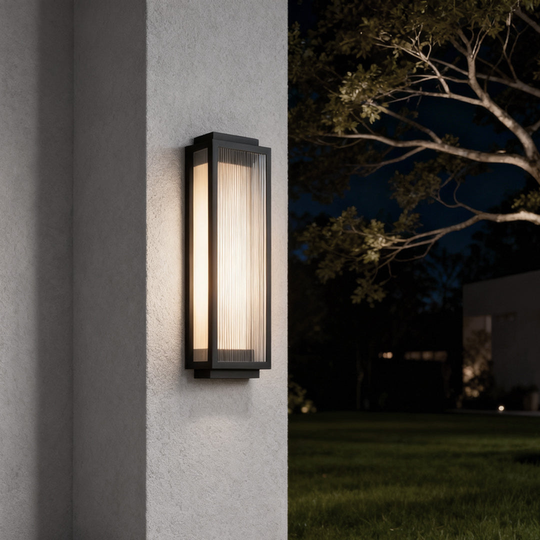 Rectangular Modern LED Wall Light with Reeded Glass for Outdoor Use
