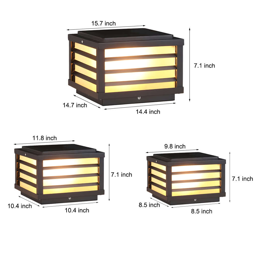 Contemporary Black Square Grid LED Pillar Lights for Outdoor Spaces