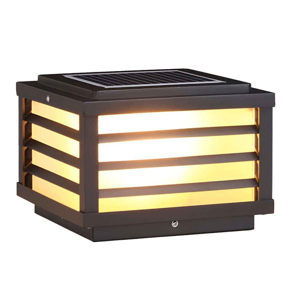 Contemporary Black Square Grid LED Pillar Lights for Outdoor Spaces