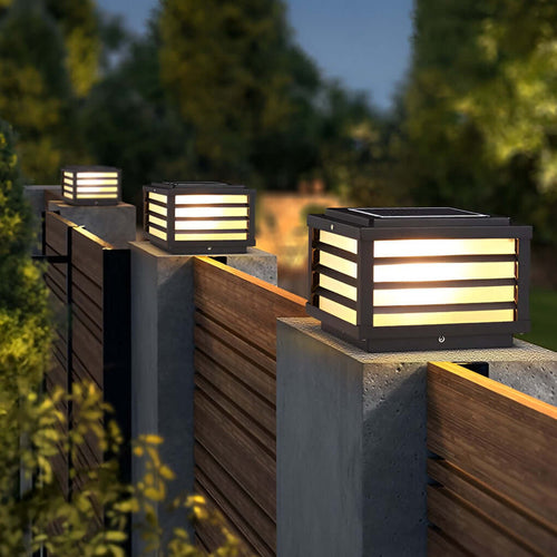 Contemporary Black Square Grid LED Pillar Lights for Outdoor Spaces