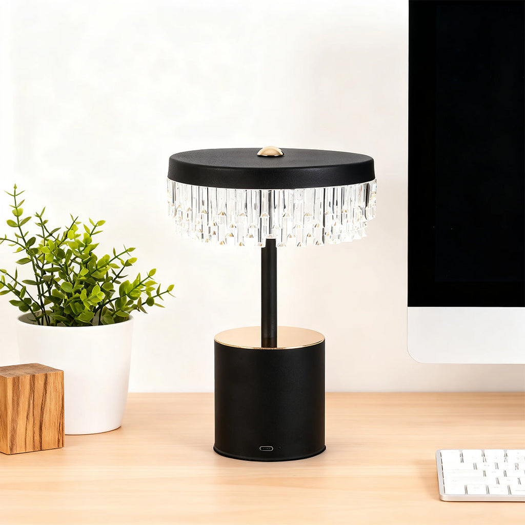 Minimalist USB Charging Fringe Table Lamp in White Metal for Bedroom