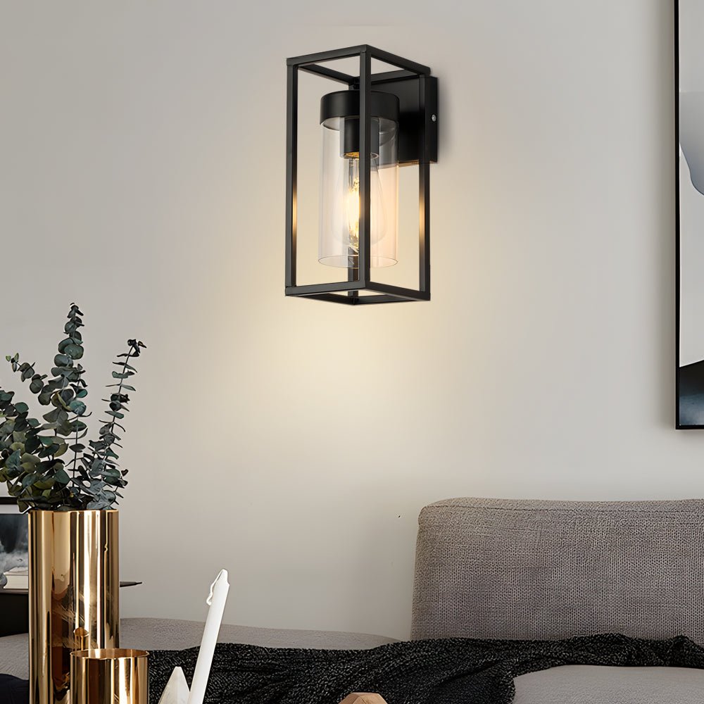 Industrial Black Iron Retro Glass Wall Sconces for Living Room Decor
