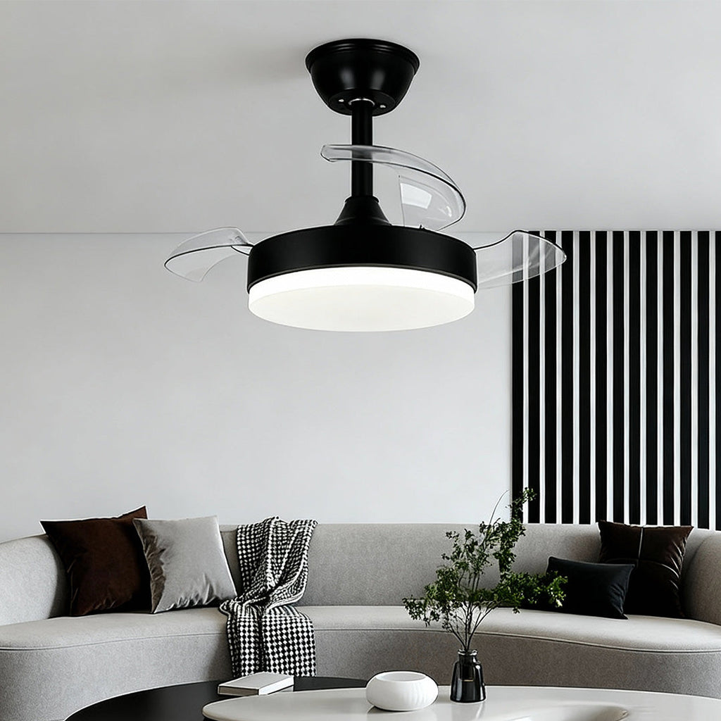 Modern White LED Ceiling Fan with Lights and Silent Motor for Living Rooms
