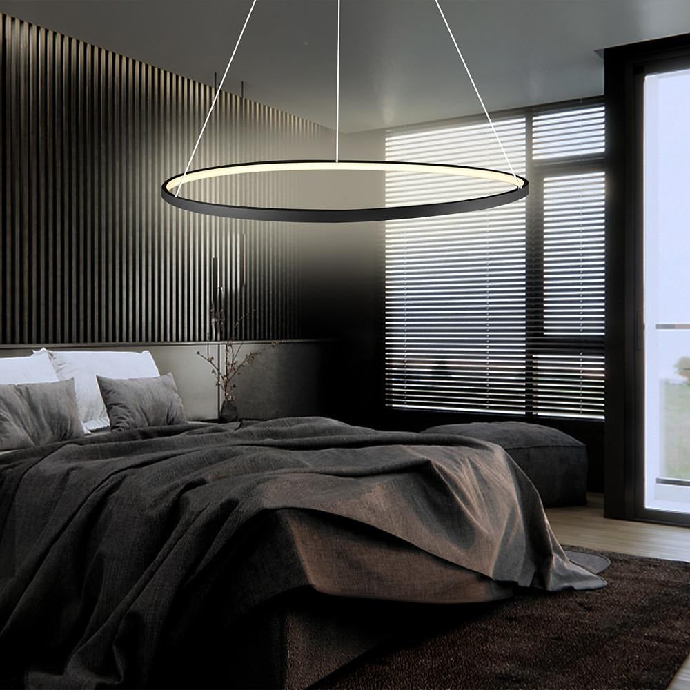 Sleek Black LED Ring Chandelier Fixture in Durable Aluminum for Modern Spaces
