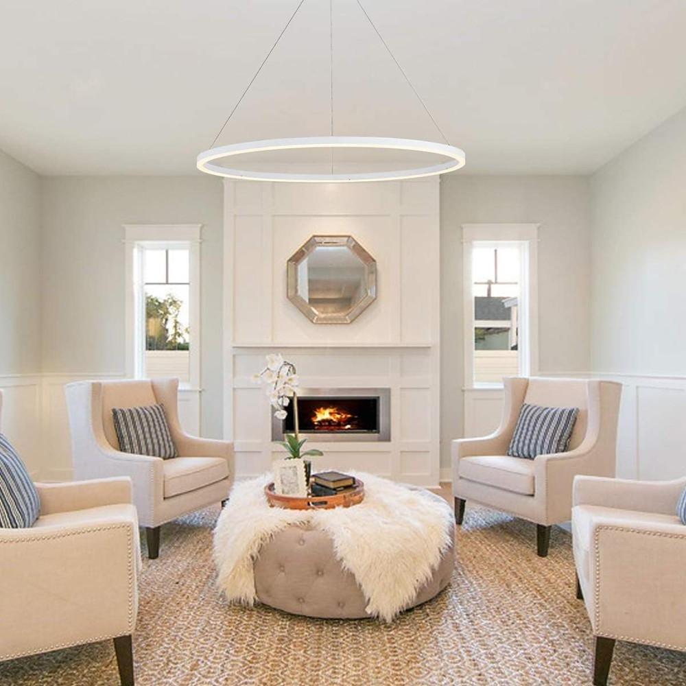 Sleek Black LED Ring Chandelier Fixture in Durable Aluminum for Modern Spaces