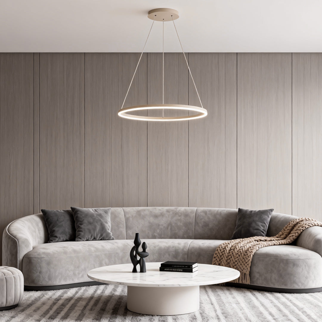 Sleek Black LED Ring Chandelier Fixture in Durable Aluminum for Modern Spaces