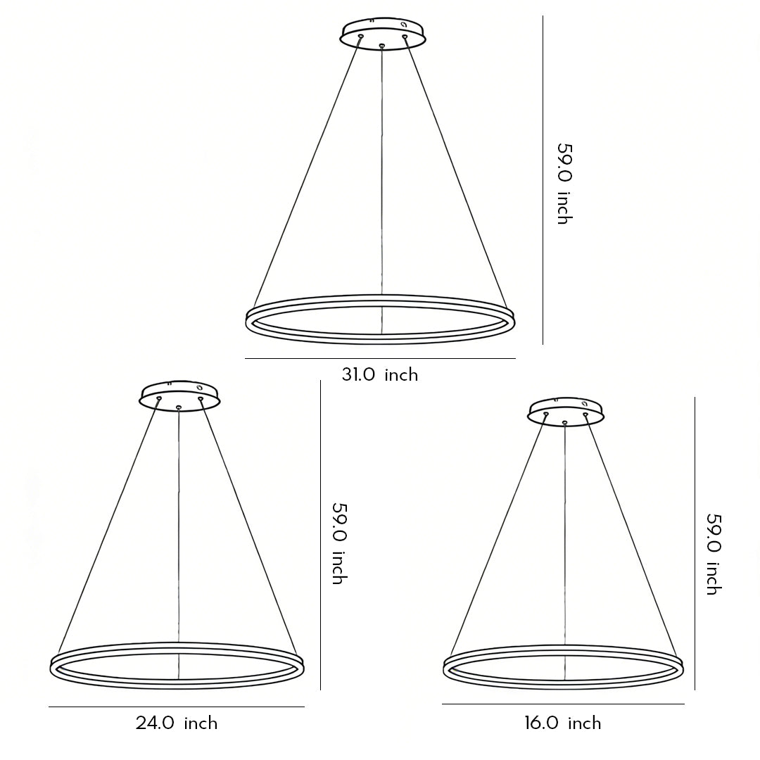 Sleek Black LED Ring Chandelier Fixture in Durable Aluminum for Modern Spaces