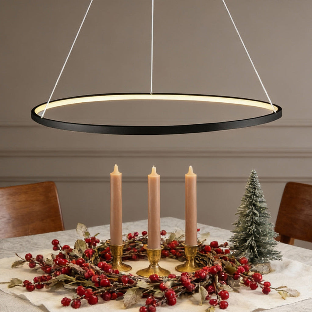 Sleek Black LED Ring Chandelier Fixture in Durable Aluminum for Modern Spaces