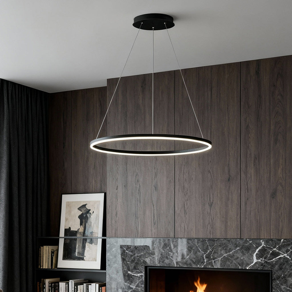 Sleek Black LED Ring Chandelier Fixture in Durable Aluminum for Modern Spaces