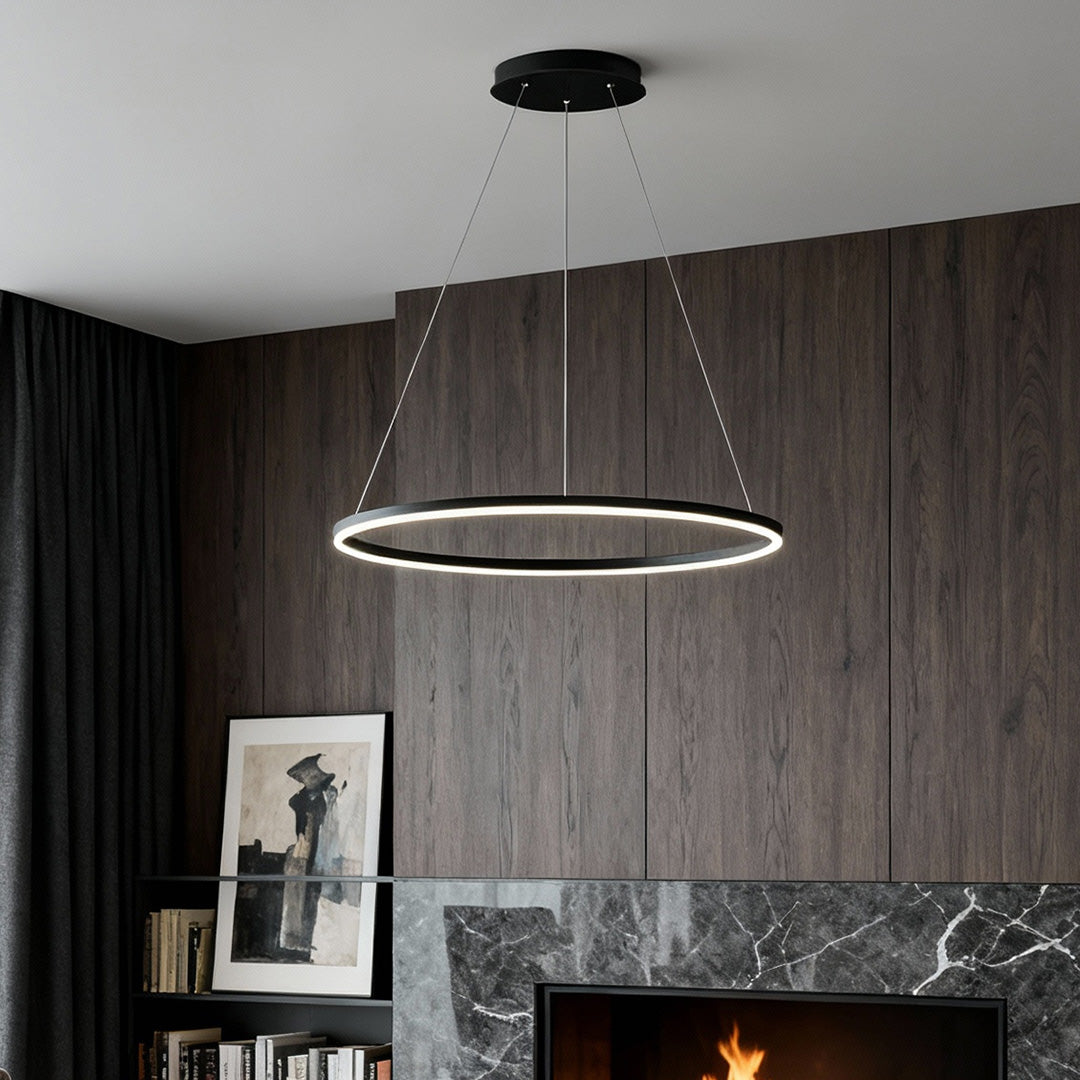 Sleek Black LED Ring Chandelier Fixture in Durable Aluminum for Modern Spaces