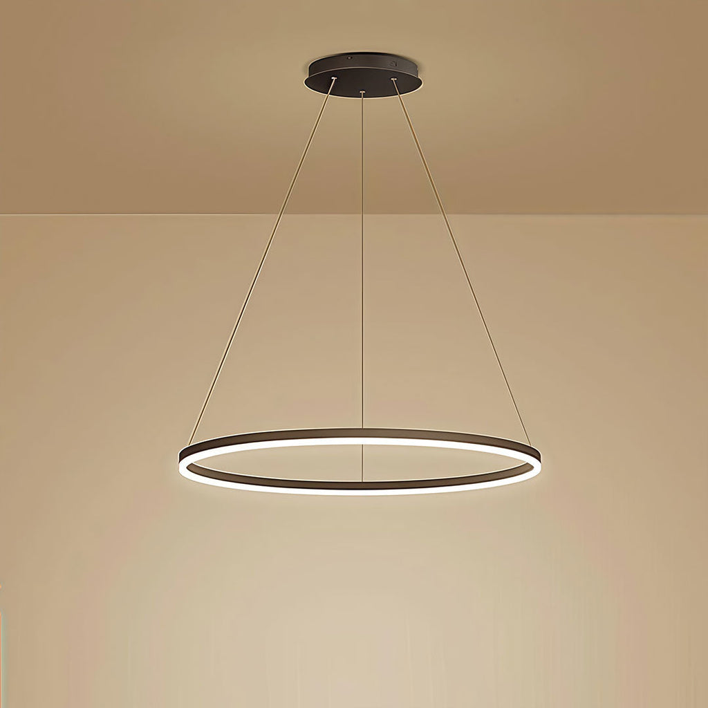 Sleek Black LED Ring Chandelier Fixture in Durable Aluminum for Modern Spaces