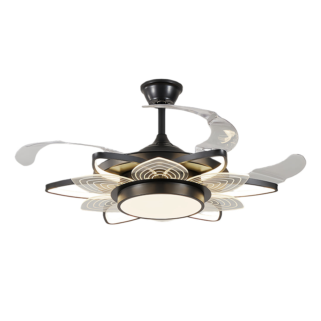 Black Minimalist Iron Ceiling Fan with Light for Modern Home Decor